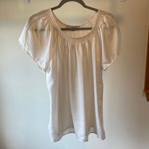 LOFT White Short-Sleeve Smocked Neck Peasant Blouse MC